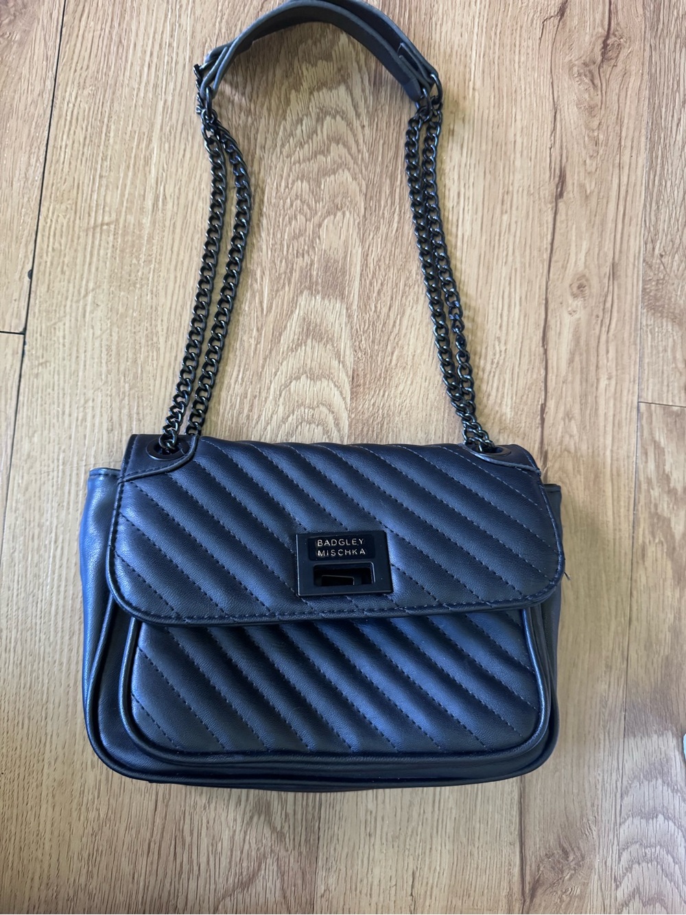 Badgley Mischka Black Quilted Shoulder Bag with Chain Strap